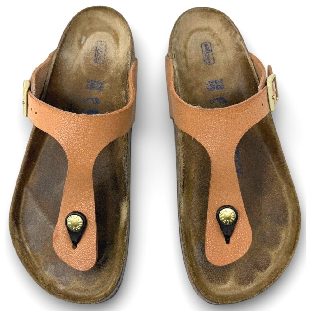 Birkenstock Gizeh Sandals Womens 38 M Pecan Birkibuc Vegan Soft Footbed